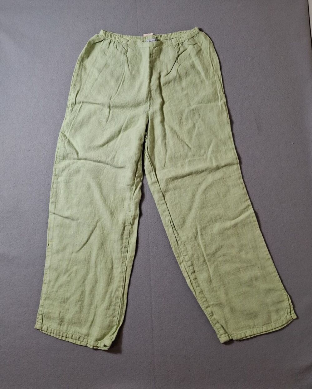 Liz & Jane Pants Womens M Wide Leg Palazzo Side Slit Light Mint Green Linen